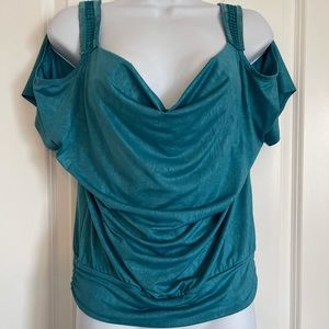 New! BCX Women’s Blue cold shoulder Blouse Small